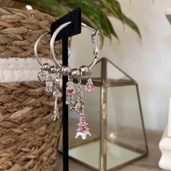 Hoop earrings with robot heart paris charms - Picture 2 of 5